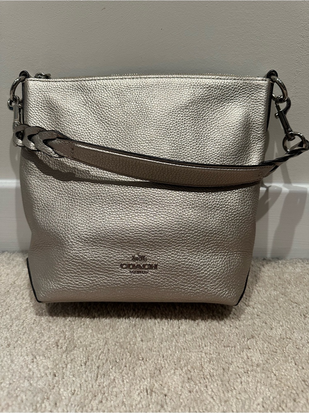 Coach Metallic Leather Bag - Silver Strap